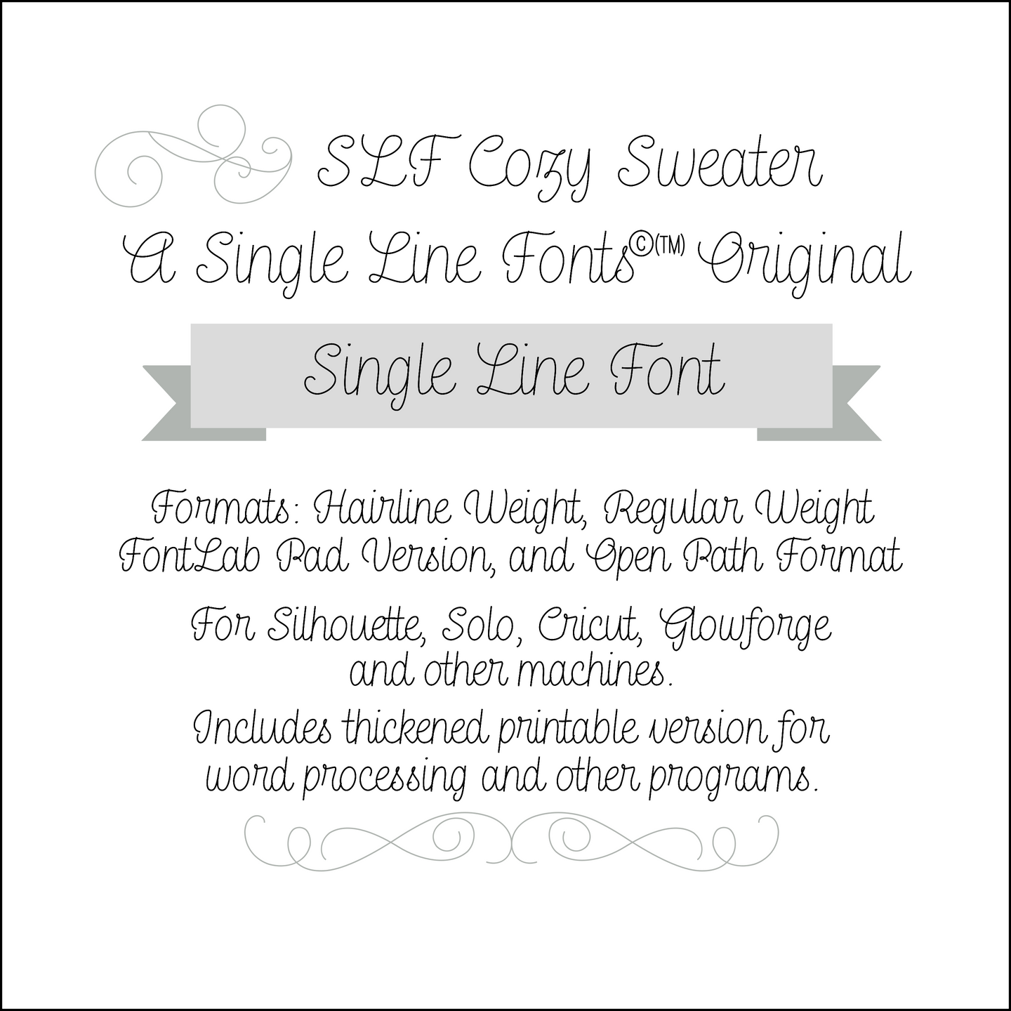 slf cozy sweater single line font for glowforge, cricut, sillhouette, cnc, and other machinery