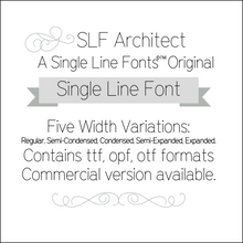 Load image into Gallery viewer, slf architect single line fonts for engraving, pen tools, cardmaking, foil quill, Glowforge, and other uses.