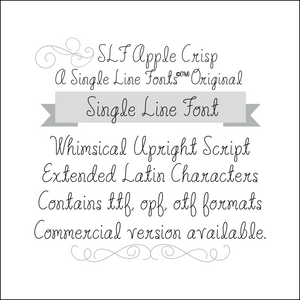 single line font slf apple crisp example. upright script font with extended latin characters in ttf, otf, opf formats.
