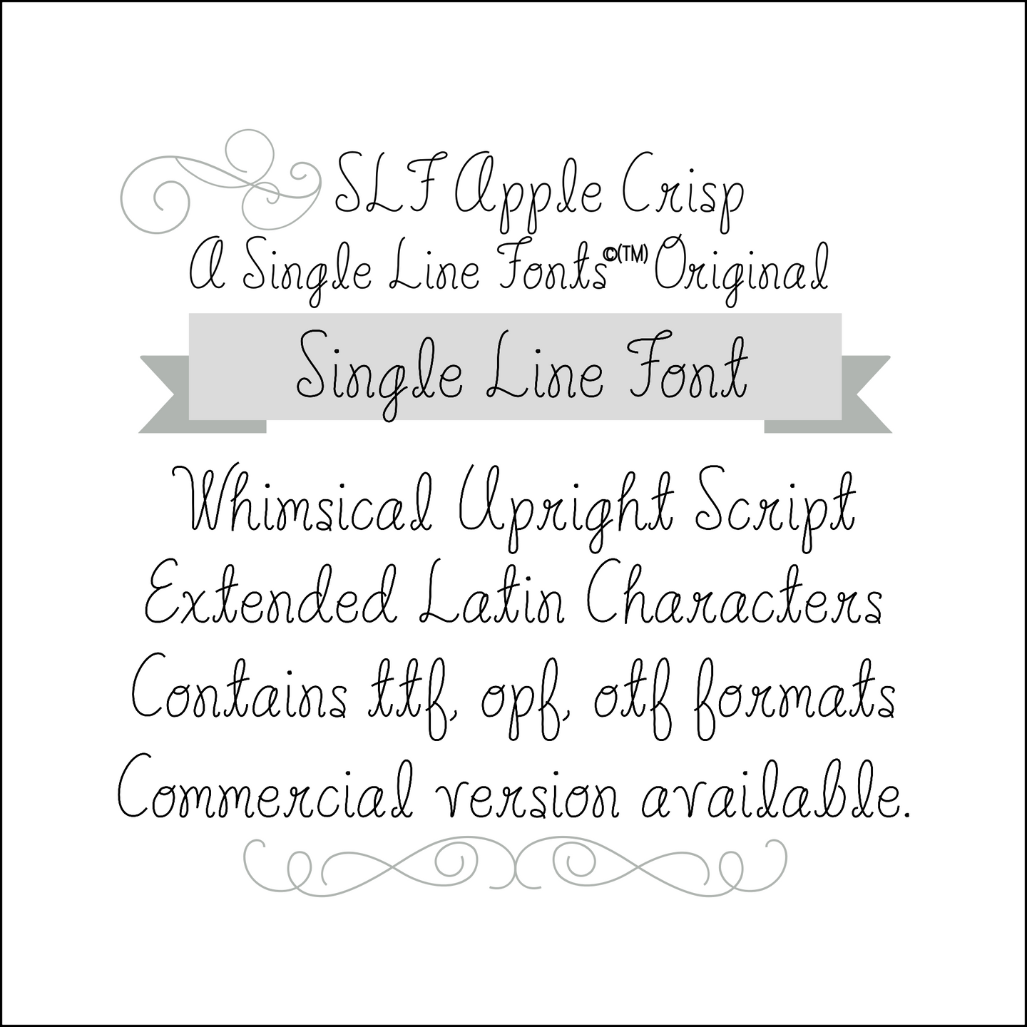 single line font slf apple crisp example. upright script font with extended latin characters in ttf, otf, opf formats.
